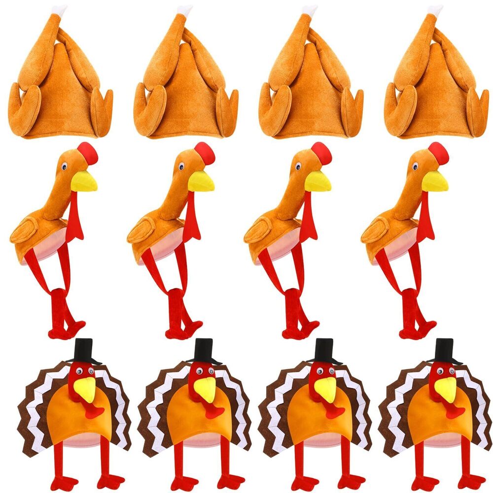 2199 12 Pack Thanksgiving Turkey Hats 3 Designs Roasted, Long Legs & Spread